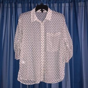 Ann Taylor Sheer Polka Dot Button Up